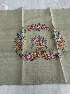 Paternayan Needlepoint Canvas Floral Basket Pink Rose 100% Virgin Wool Vintage